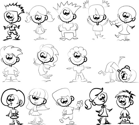 Cute happy cartoon doodle kidsのイラスト素材