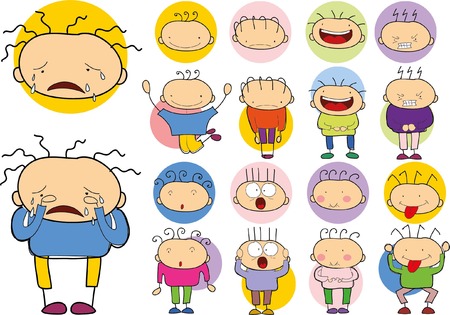 Set of cartoon character with different emotionsのイラスト素材