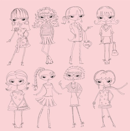 Cartoon fashionable girlsのイラスト素材