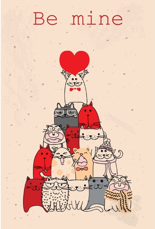 Vector Valentine cats with heart.のイラスト素材