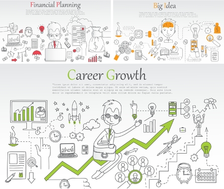 Doodle line design of web banner templates withのイラスト素材