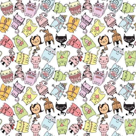 Vector cute cat seamless patternのイラスト素材