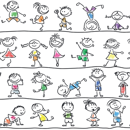Cute doodle happy cartoon kids seamless patternのイラスト素材