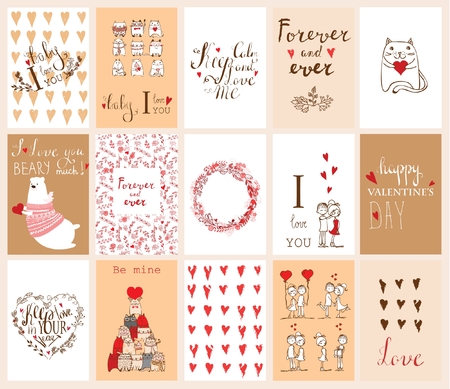 Valentine's greeting cards with cute bear, catsのイラスト素材