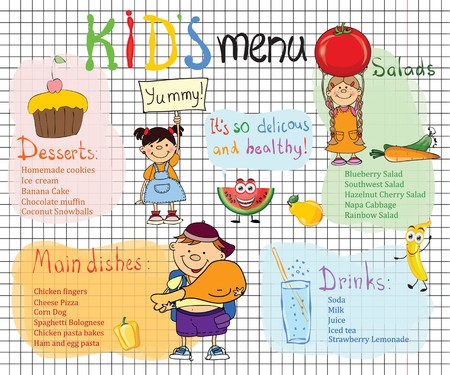 Cartoon sketch style kid's menu for children partyのイラスト素材