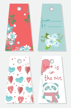 Valentine's greeting tags with cute bearのイラスト素材