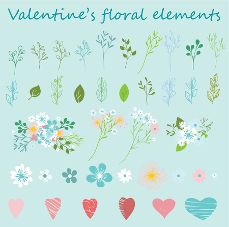 Valentine's Floral hand drawn vector set.のイラスト素材