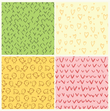 Set of 4 doodle seamless patterns and textures.のイラスト素材