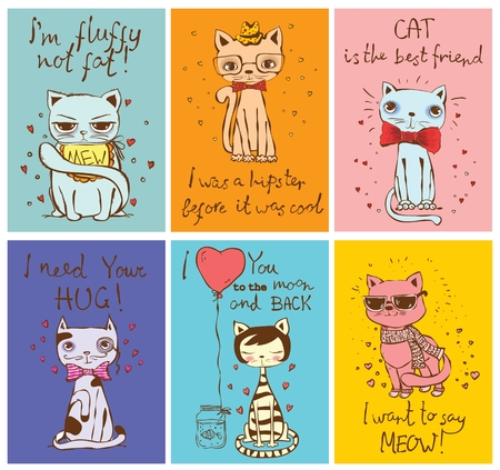 Vector cards with cute cats.のイラスト素材