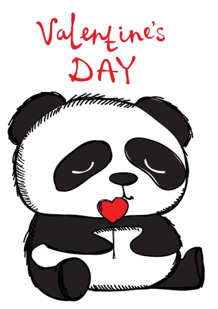 Valentine's Day Greeting Card with cute pandaのイラスト素材
