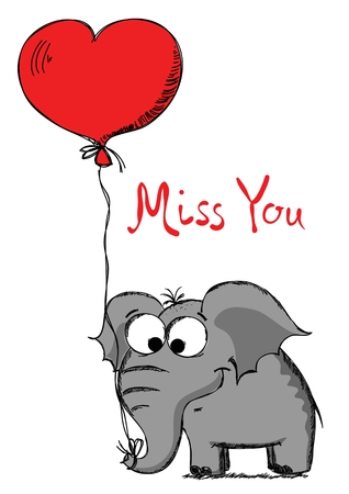 Valentine's Day Greeting Card with cute elephantのイラスト素材