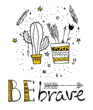 Vector illustration with cute doodle cactusのイラスト素材