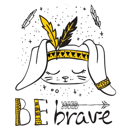 Vector illustration with cute doodle rabbitのイラスト素材