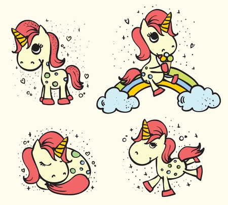 Set of cute doodle magic unicornsのイラスト素材