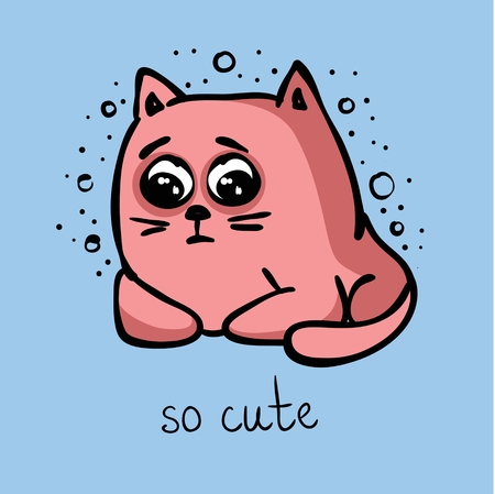 A vector card with cute cat and hand drawn text.のイラスト素材