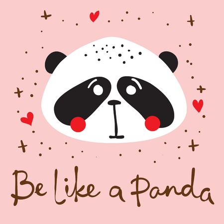 Cute card with doodle panda and funny hand drawn textのイラスト素材