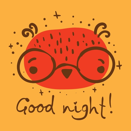 Vector card with cute owl in simple design and funny lettering. Good night.のイラスト素材