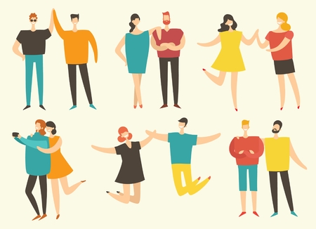 Illustration in a flat style of group of happy fashion people.のイラスト素材