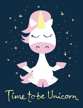 Magic unicorn cards. Vintage vector typography text Time to be unicornのイラスト素材