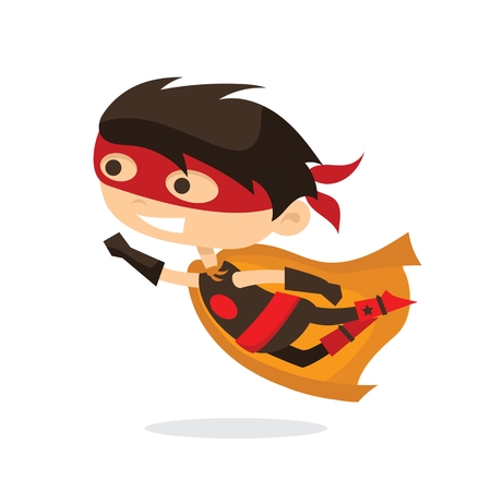 Cartoon vector illustration of Kid wearing comics costumesのイラスト素材