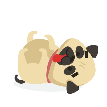 Vector illustration of cute and funny cartoon pug puppy in a flat styleのイラスト素材