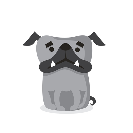 Vector illustration of cute and funny cartoon bulldog puppy in a flat styleのイラスト素材