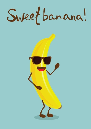 Cartoon funny orange with hand drawn lettering - Sweet banana!のイラスト素材