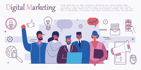 Vector concept illustration of digital marketing in flat style.のイラスト素材