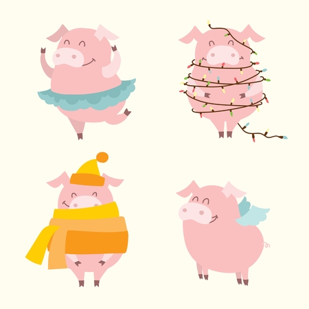 Set of the year of 2019 - pig in the Chinese calendarのイラスト素材