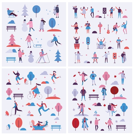 Vector illustration backgrounds in flat design of seasonのイラスト素材