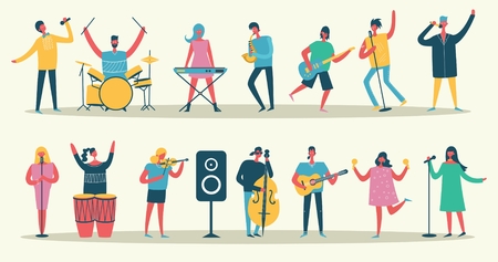 Vector set in a flat style of group of singingのイラスト素材