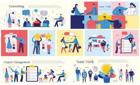 Set of vector concept illustration backgrounds of Co workingのイラスト素材