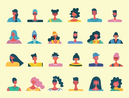 Vector flat people portraits. Smiling human icon.