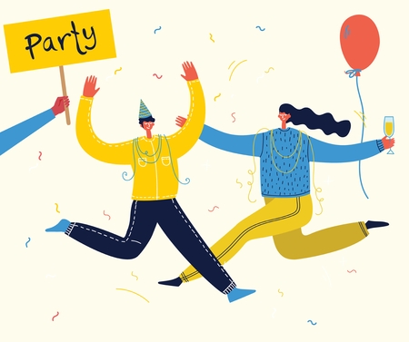 Vector cartoon illustration of happy group of peopleのイラスト素材