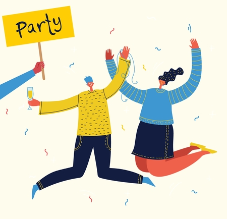 Vector cartoon illustration of happy group of peopleのイラスト素材