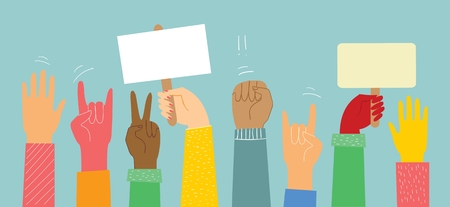 Vector illustration of different hands up.のイラスト素材