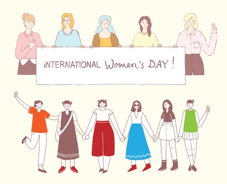 Colorful vector illustration of happy womens internarional dayのイラスト素材