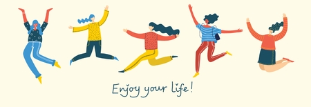 Concept of young women jumping on light background.のイラスト素材