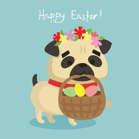 Pug puppy dog with easter eggsのイラスト素材