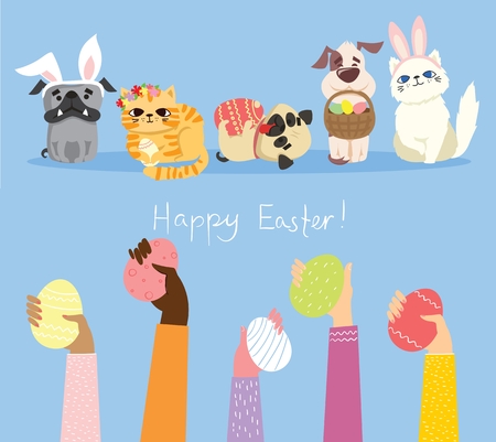 Vector Easter card with cute puppy dogsのイラスト素材