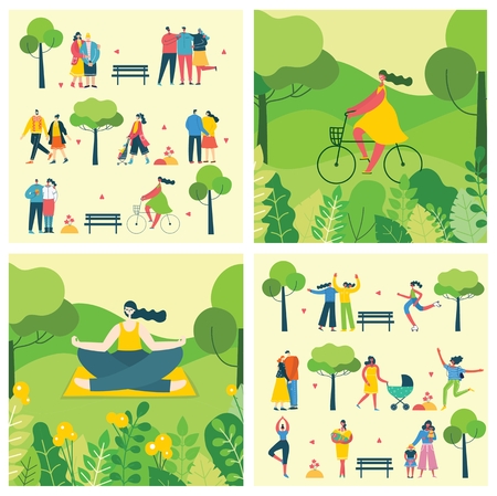 Vector Nature ECO backgrounds with different peopleのイラスト素材