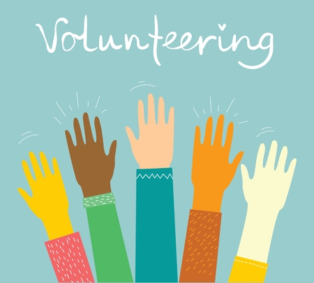 Vector illustration of colorful up handsof volunteers.のイラスト素材
