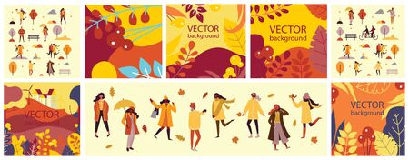 Vector background set with autumn leaves.のイラスト素材