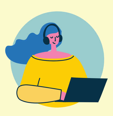 Woman using laptop with infographic background vector illustration. Modern flat colorful design. Promote online sale commerce concept.のイラスト素材