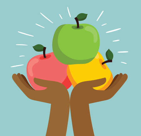 Hand holding apples .Vector illustration in the flat styleのイラスト素材