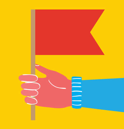 Hand waving a red flag - vector illustration in the simple flat styleのイラスト素材