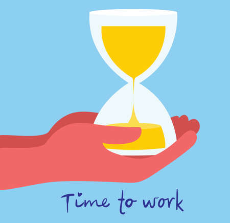 Human hand holds a hourglass. Business and time management concept. Isolated vector illustrationのイラスト素材