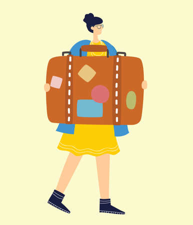 woman with a luggage bag. Vector illustration in the flat syleのイラスト素材