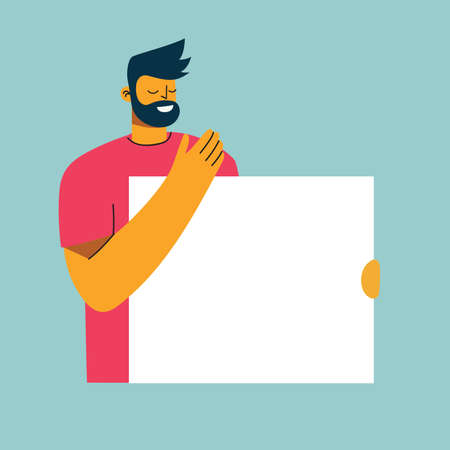 Vector illustration of man with banner for use in advertising, presentations, brochures, blogs, documents and formsのイラスト素材