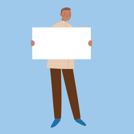 Vector illustration of man with banner for use in advertising, presentations, brochures, blogs, documents and formsのイラスト素材